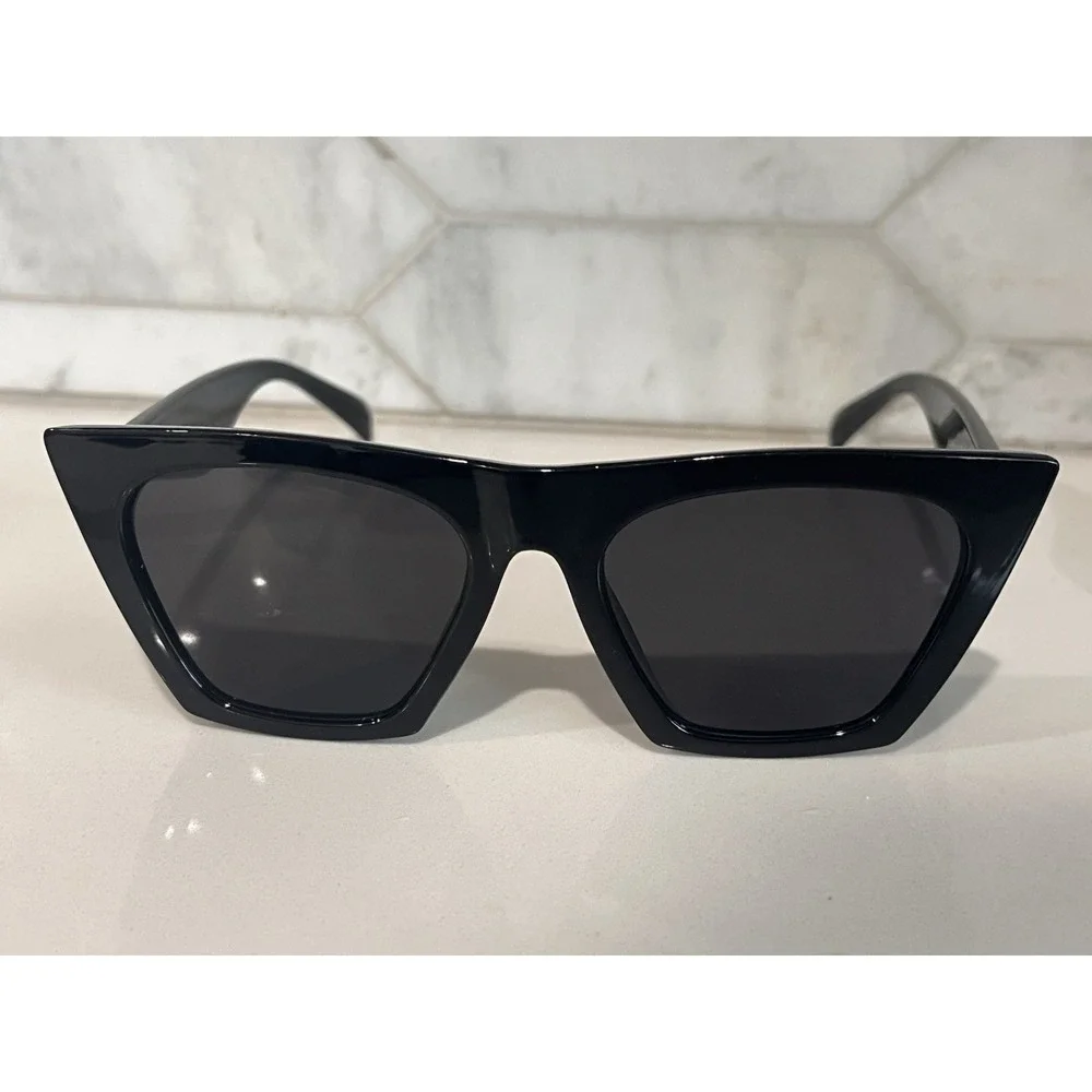 Cat Eye Women's Sunglasses Black Plastic Frame Black Plastic Lenses